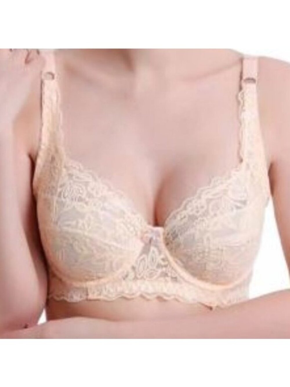 GYCL Ultrathin Underwire Push Up 3/4 Lace Bra,  Peach, size Large 38B